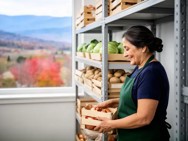 A woman with dark hair in a low bun beside new equipment in a small neighborhood grocery.